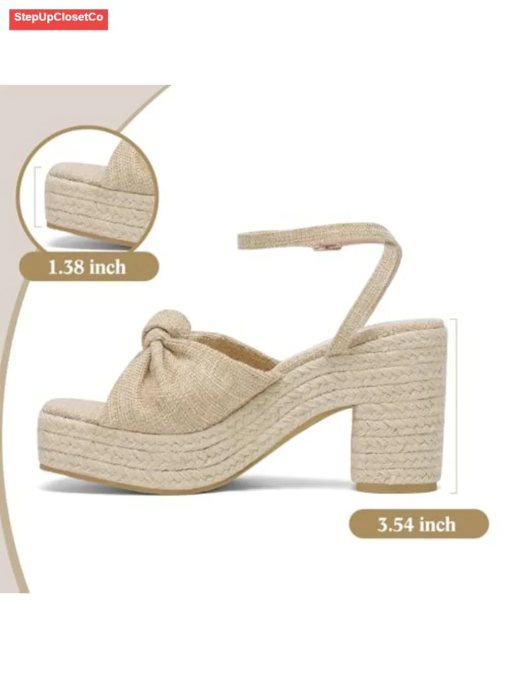 Women's Espadrille Platform Wedge Sandals Chunky Heel Bow Ankle Strap Square